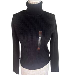 NWT Anne Klein Black Cable Knit Turtleneck Sweater Women’s Large | Classic Chic